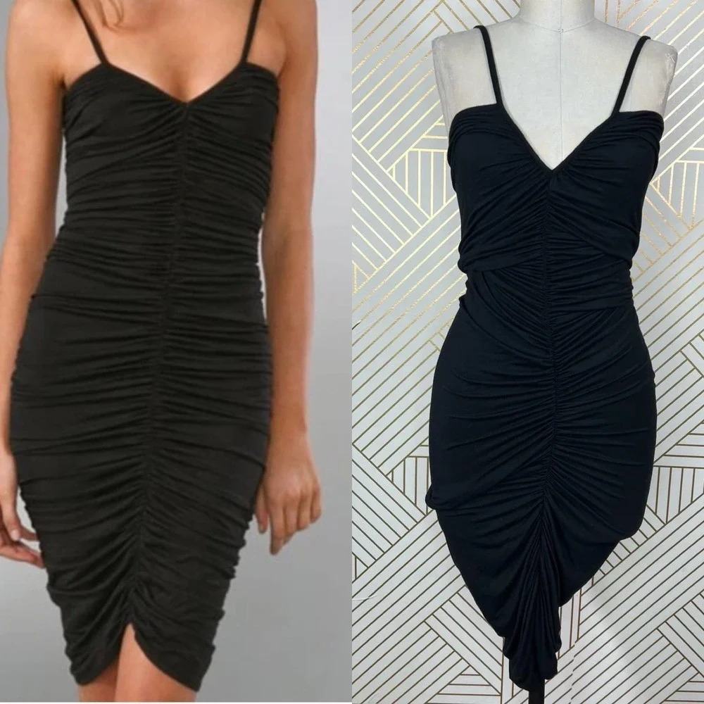 Rachel Pally Black Ruched Shirred Bodycon Tank Dress Size Small